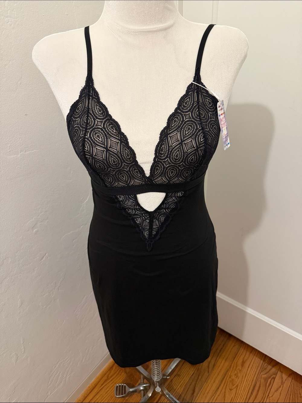 Cosabella Black Lace Plunge Chemise with Keyhole Detail
